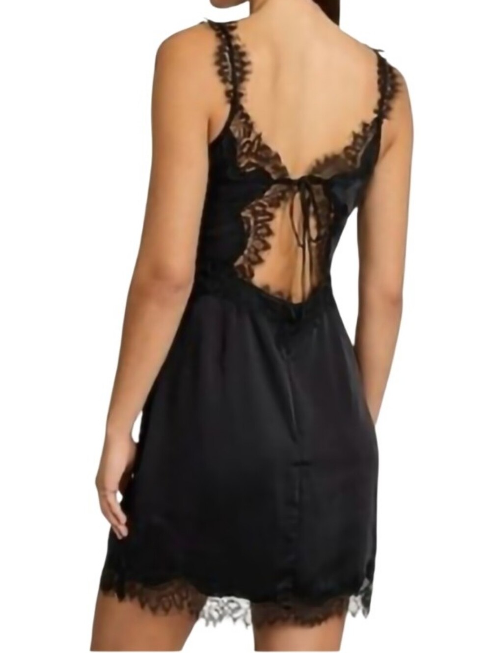 NWT Express Mini  Black Satin Lace-Trim Evening Dress